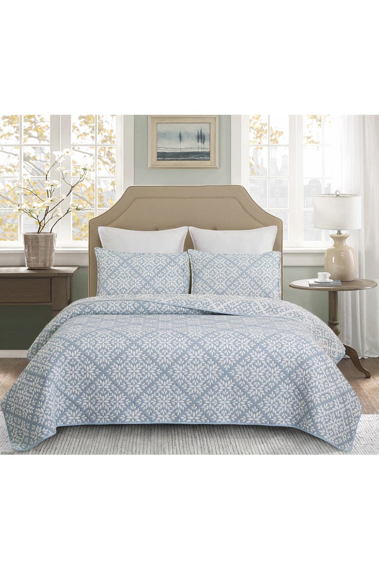 Leaves Jacquard Cotton Cover Quilt Set  - Reversible and Machine Washable, Alternate, color, Blue