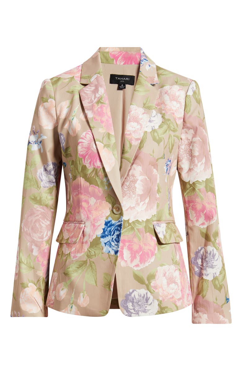 Tahari ASL Print Sateen Blazer, Main, color, Taupe Multi