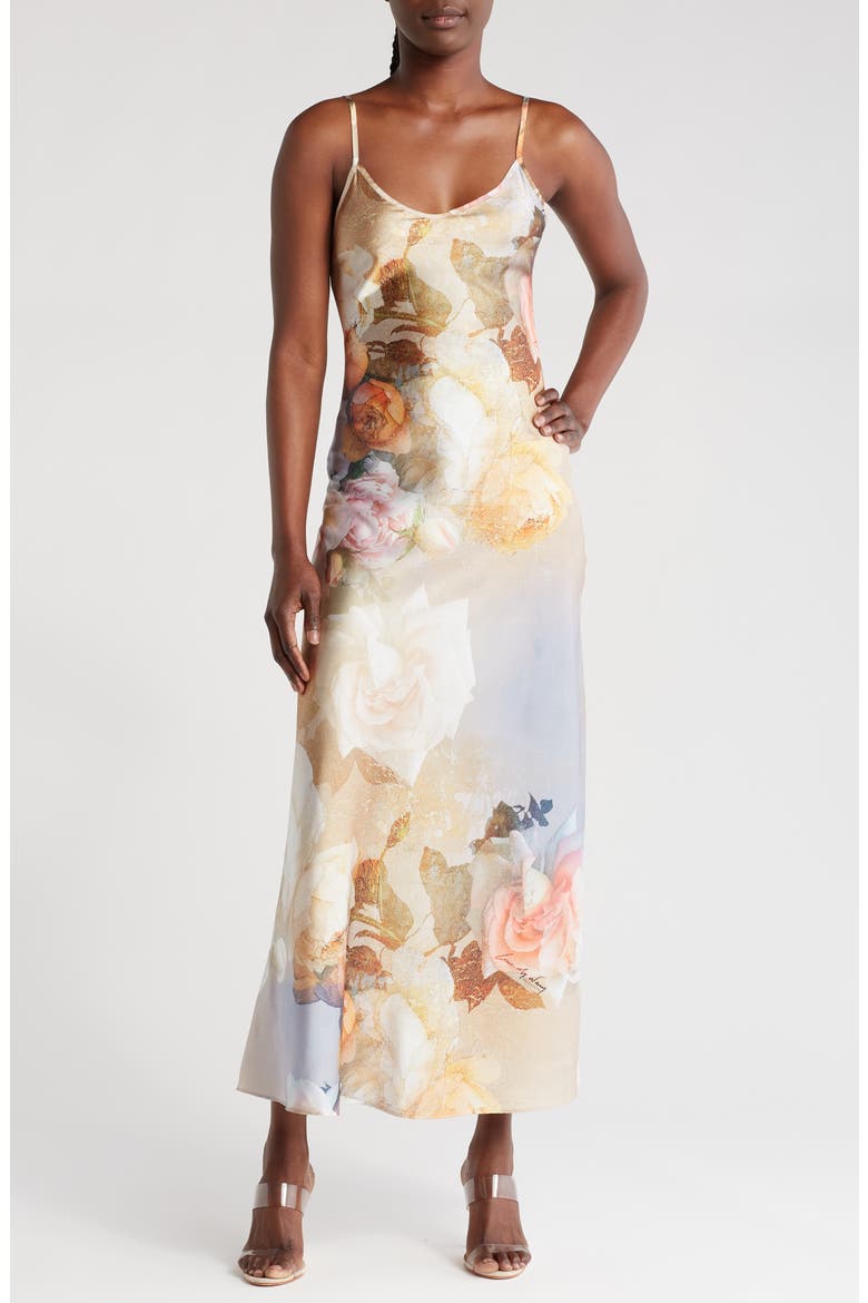 bryony rosalia dress in sunrise blue AllSaints Bryony Rosalia Midi Slip Dress Floral Blue Cream Size 8
