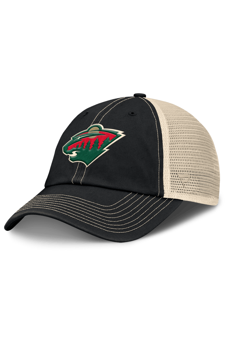 Men's Fanatics Black/Natural Minnesota Wild Rival Trucker Adjustable Hat, Main, color, Black