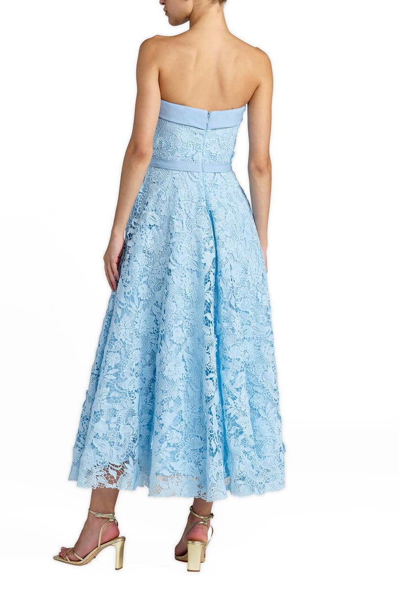 Embroidered Lace Strapless Midi Dress With Bow Detail, Alternate, color, Powder Blue