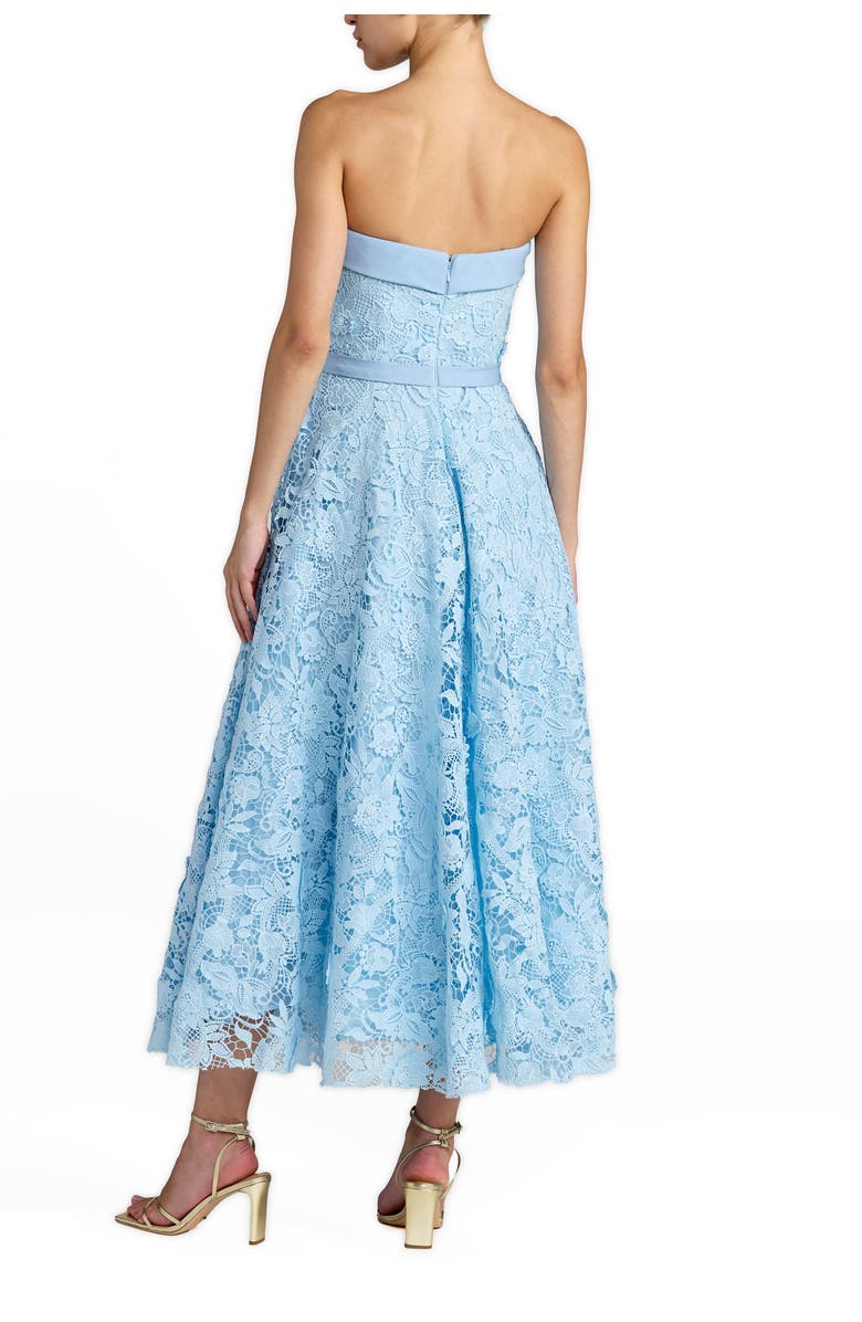 Mac Duggal Embroidered Lace Strapless Midi Dress With Bow Detail, Alternate, color, Powder Blue