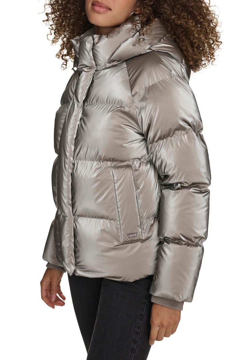 Hooded Quilted Puffer Jacket, Alternate, color, SILVER