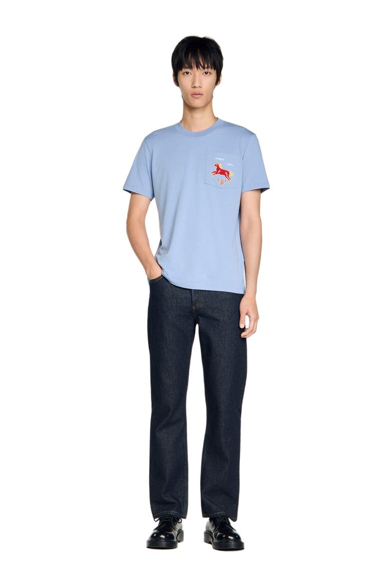 Embroidered horse cotton T-shirt, Alternate, color, Sky blue