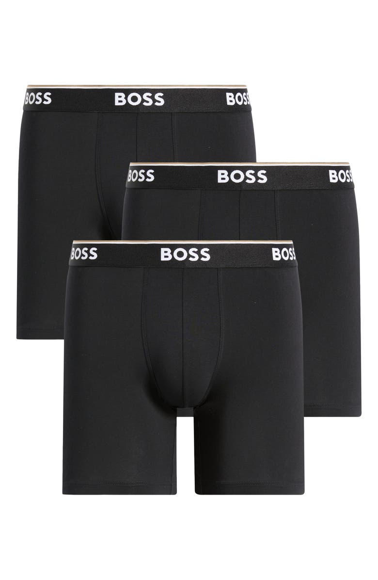 BOSS 3-Pack Power Stretch Cotton Long Boxer Briefs, Alternate, color, Black