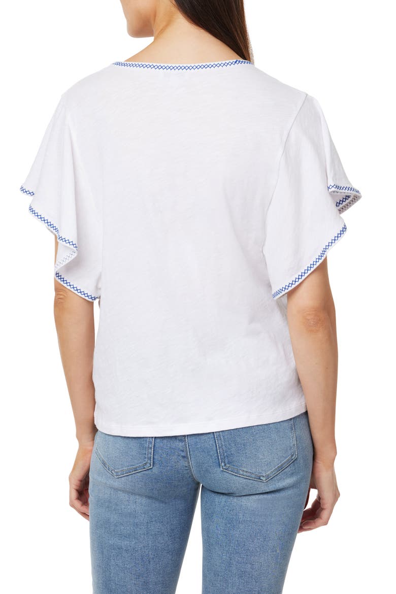 Embroidered Flutter Sleeve Cotton T-Shirt, Alternate, color, BRIGHT WHITE