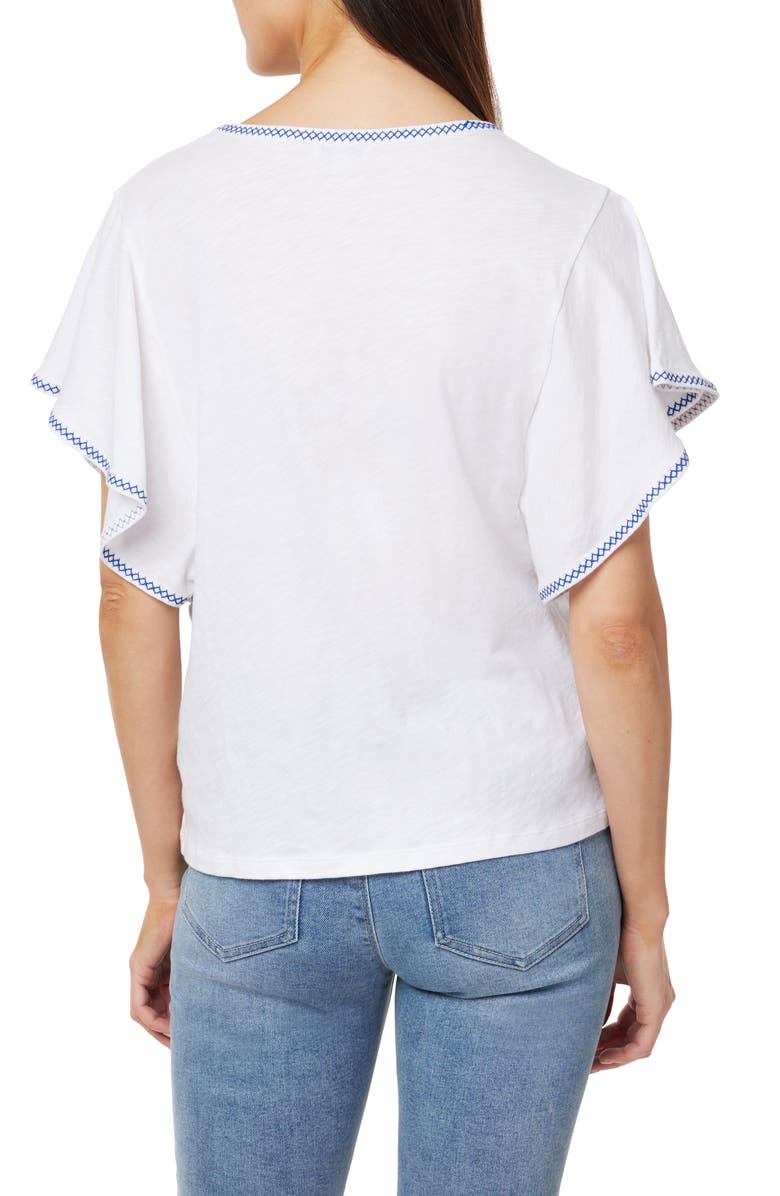 CURVE APPEAL Embroidered Flutter Sleeve Cotton T-Shirt, Alternate, color, Bright White