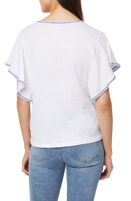 Curve Appeal Embroidered Flutter Sleeve Cotton T-shirt In Bright White