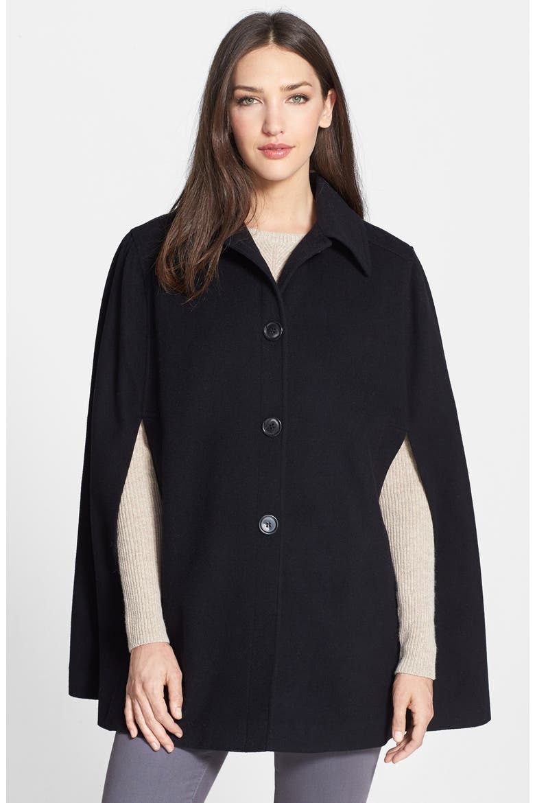 Wool Blend Cape, Main, color, BLACK