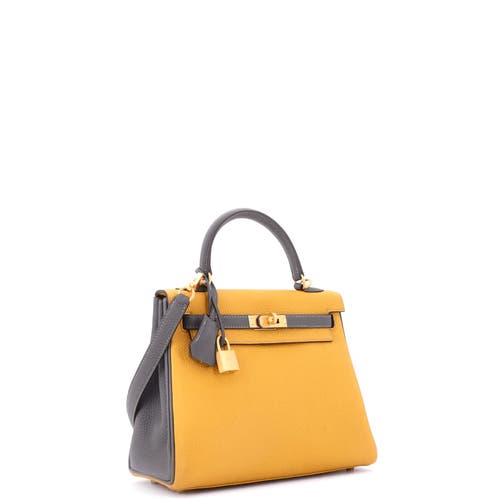 Pre-owned Hermes Hermes Kelly Handbag Bicolor Togo With Brushed Gold Hardware 25