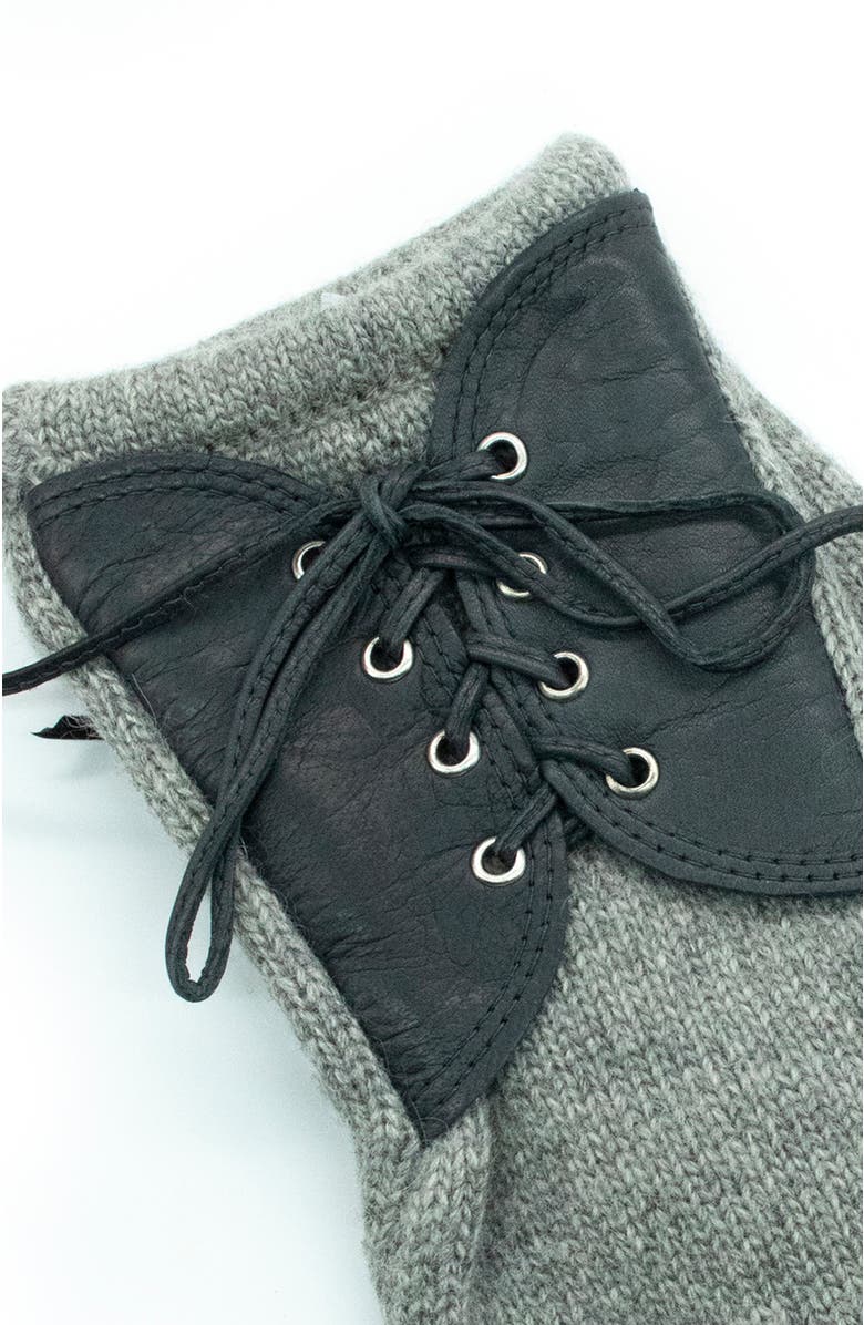 Portolano Mitten gloves with leather, Alternate, color, Light Grey/Cincilla
