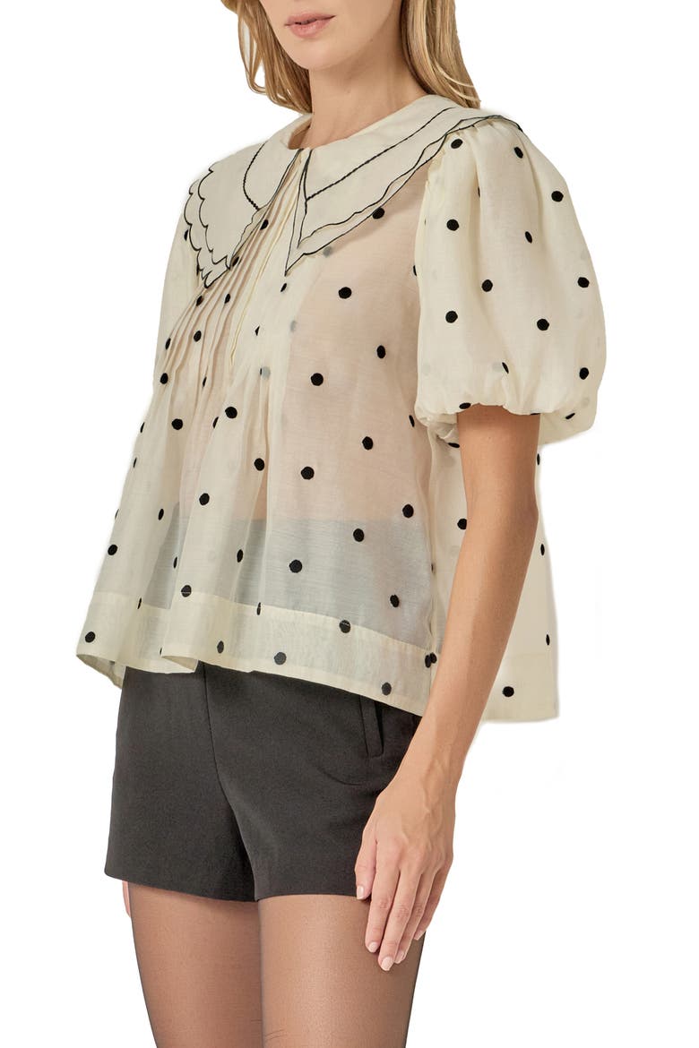 Scallop Dot Sheer Puff Sleeve Top, Alternate, color, CREAM