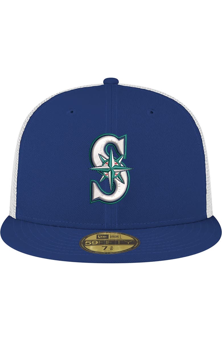 New Era Men's New Era Navy Seattle Mariners Team Color 59FIFTY Trucker Fitted Hat, Alternate, color, 