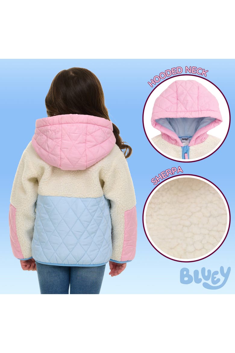 Hooded Fleece Zip-Up Jacket, Alternate, color, Bluey Bingo Blue Pink