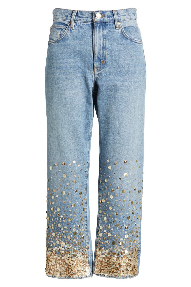The Atelier Champagne Ankle Straight Leg Jeans, Alternate, color, GOLD EMBELLISHED