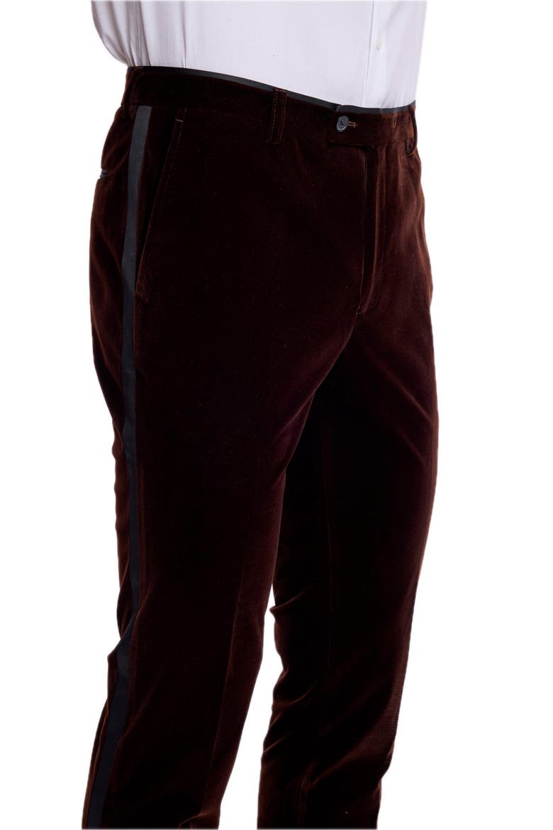Sloane Mid Rise Slim Fit Velvet Tuxedo Pants, Alternate, color, BROWN VELVET