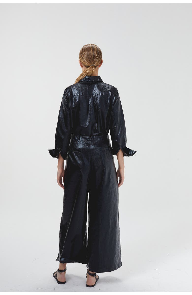 LANHTROPY Culotte Metallic Linen Pant, Alternate, color, Black