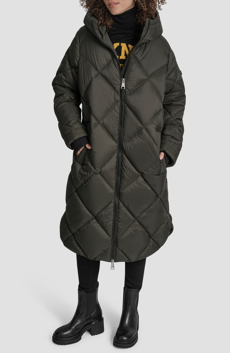 DKNY Diamond Quilted Puffer Coat, Main, color, Loden