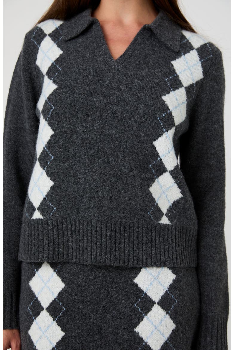 Argyle Polo Sweater, Alternate, color, GRY/WHT/CA