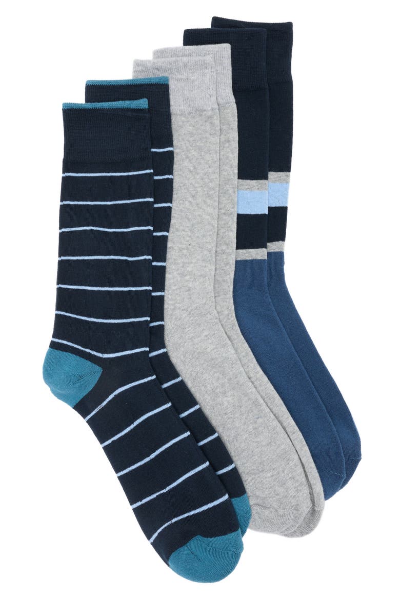 Assorted 3-Pack Crew Socks, Main, color, BLUE