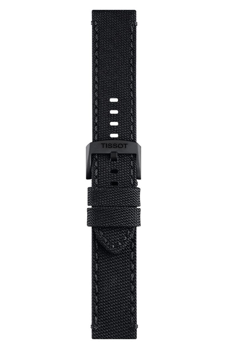 Tissot 22mm Black Fabric Watch Strap, Main, color, 