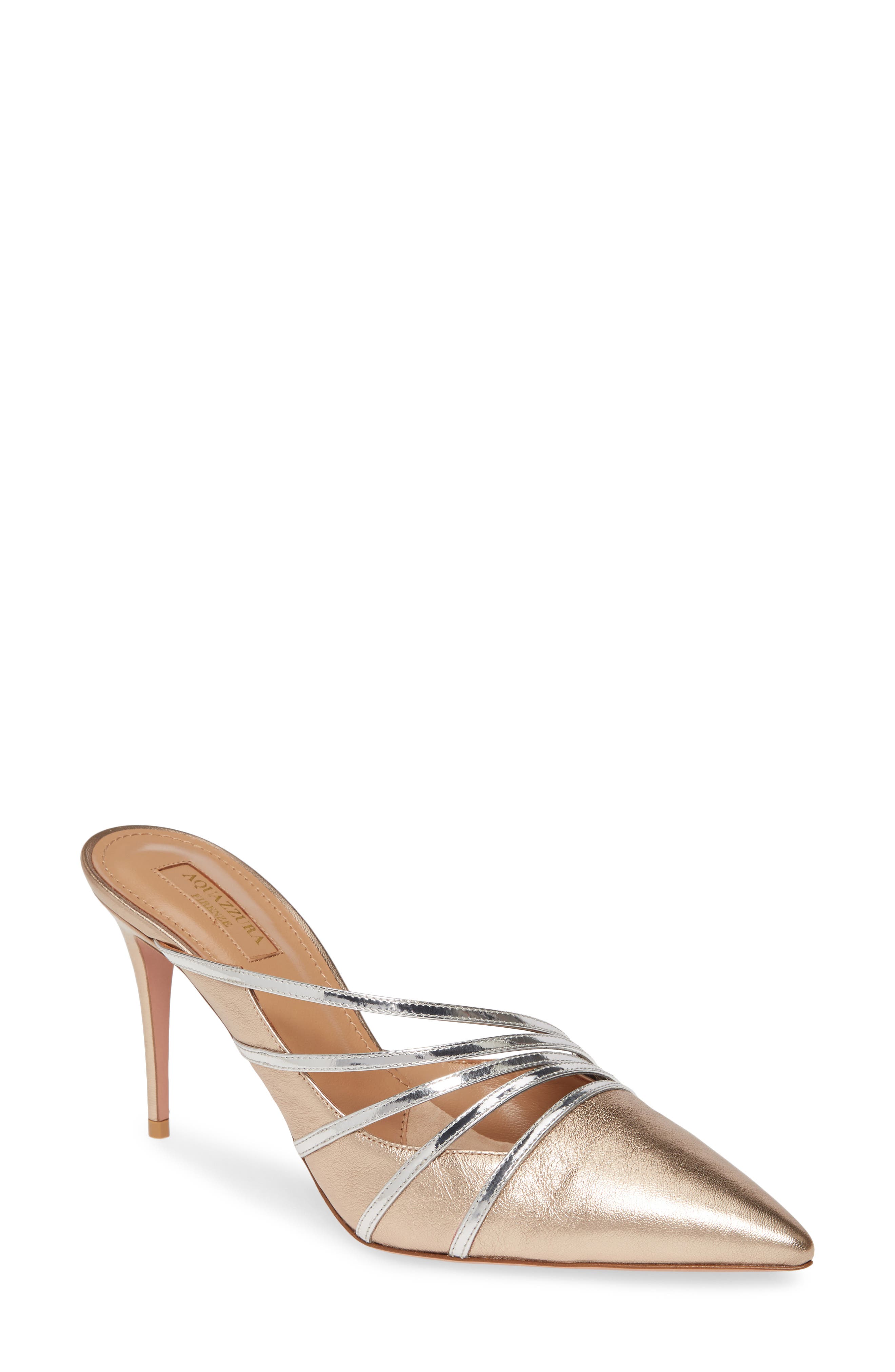 Aquazzura Aquazurra Minou Metallic Strappy Pointed Toe Mule, Main, color, 
