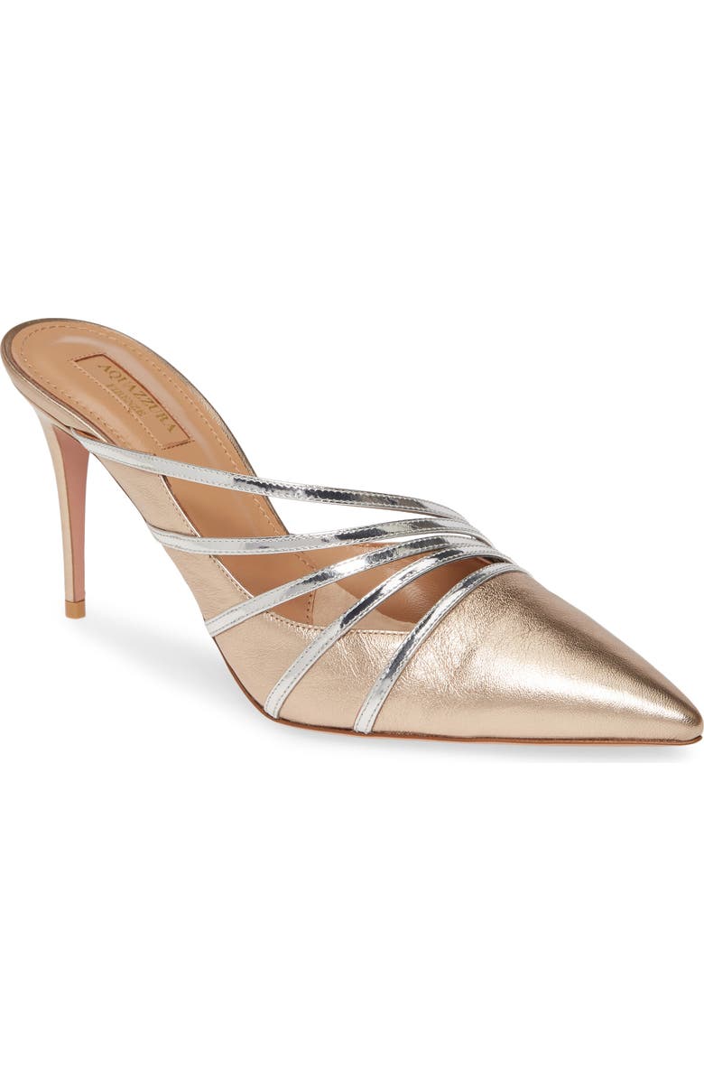 Aquazzura Aquazurra Minou Metallic Strappy Pointed Toe Mule, Main, color,