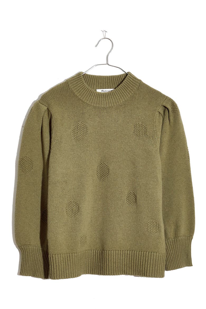 Eaton Dotted Puff Sleeve Cotton & Merino Yarn Pullover Sweater, Alternate, color, VINTAGE MOSS