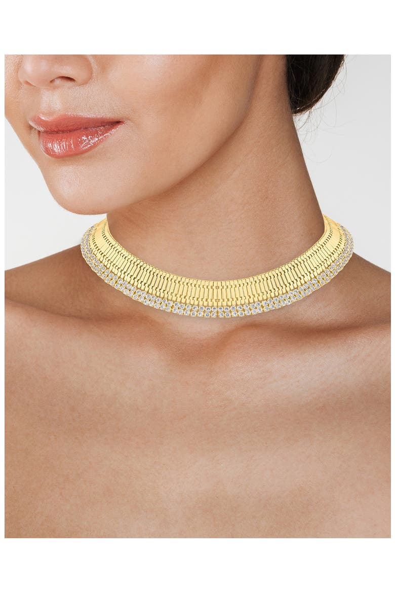 Crystal Woven Link Collar Necklace, Alternate, color, CLEAR/ GOLD