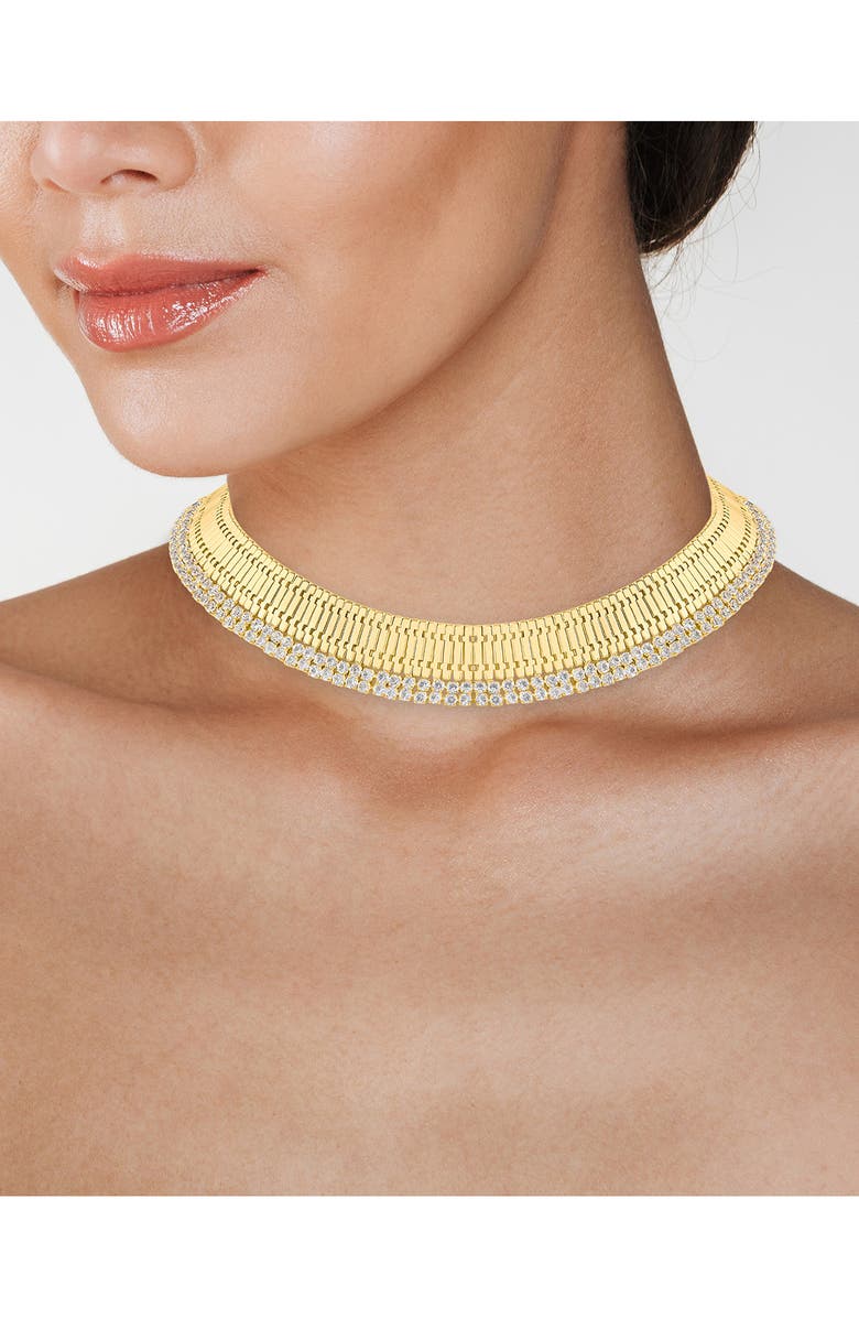 JARDIN Crystal Woven Link Collar Necklace, Alternate, color, Clear/ Gold