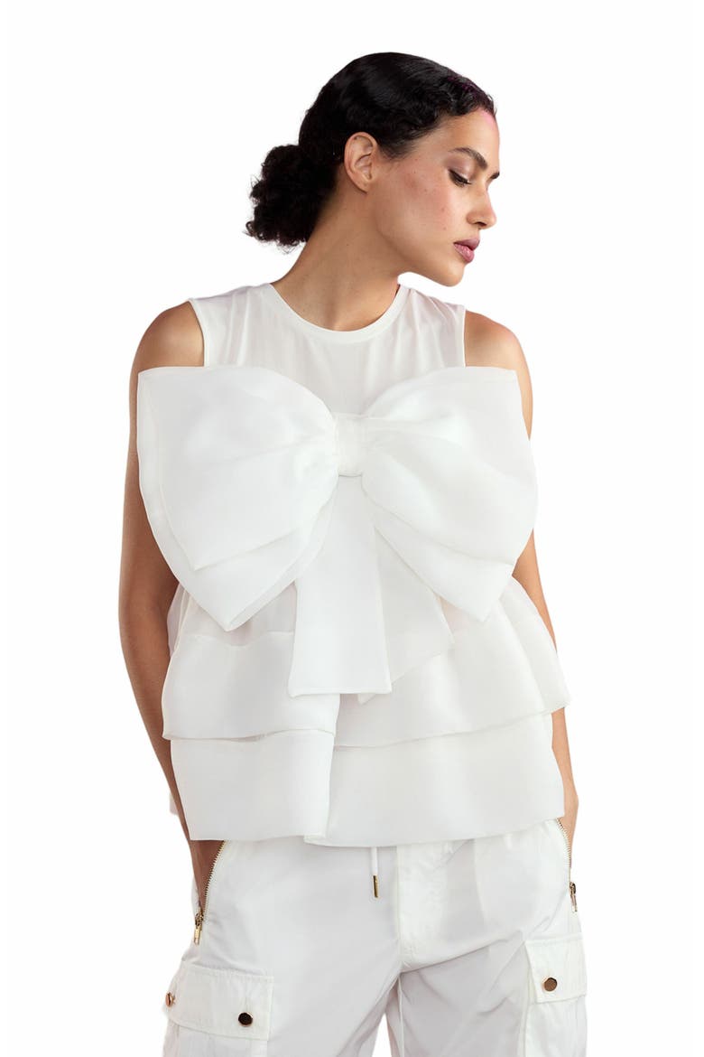 Blair Bow Top, Alternate, color, White