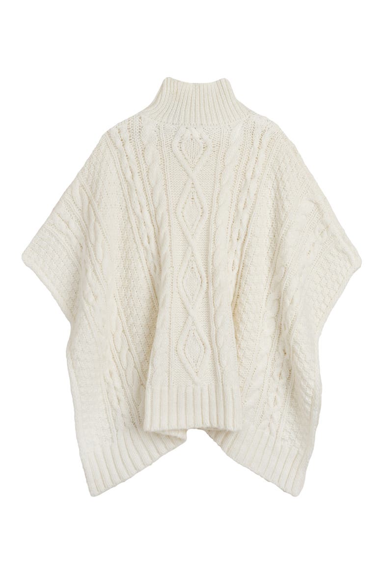 Crest Button Cable Poncho, Alternate, color, Cream