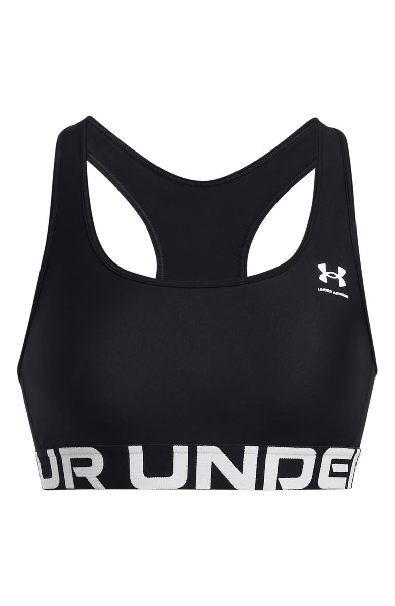 Under Armour HeatGear<sup>®</sup> Mid Racerback Logo Jacquard Sports Bra, Alternate, color, Black / / White