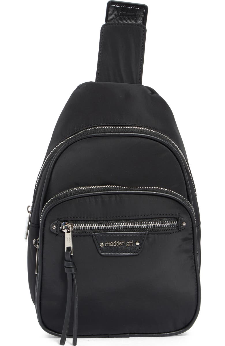 Madden Girl Kids' Nylon Sling Bag, Main, color, Black