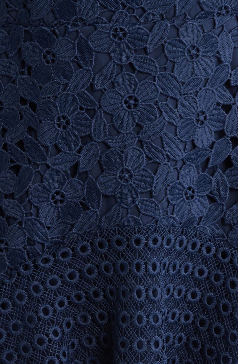 Milly Lana Floral Geometric Lace Fit & Flare Minidress, Alternate, color, Navy