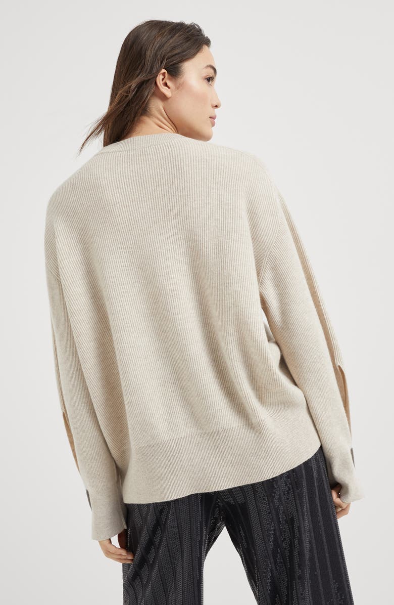 Brunello Cucinelli English rib knit sweater with monili, Alternate, color, 