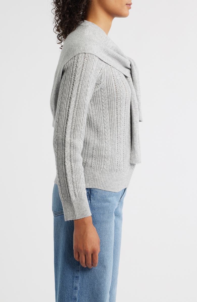 Wit & Wisdom Cable Stitch Twofer Tie Sleeve Sweater, Alternate, color, Heather Grey