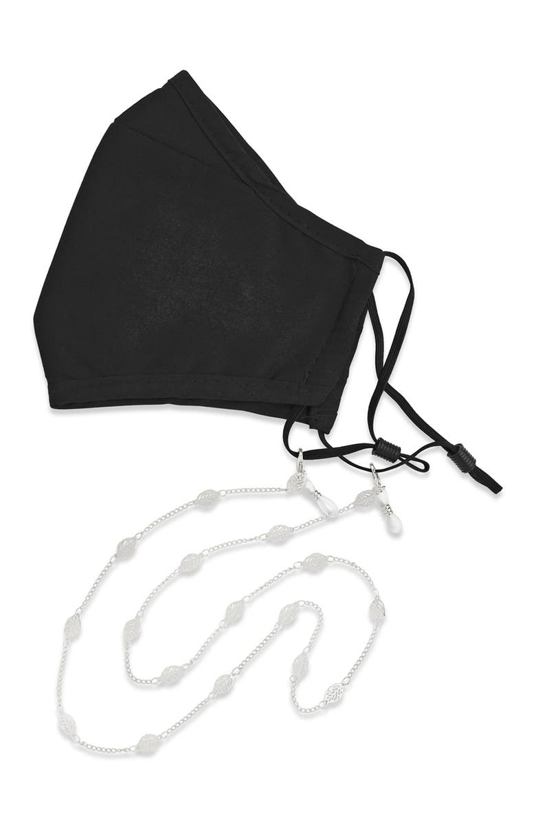 Sterling Forever Rhodium Plated Delicate Stationed Leaf Face Mask Chain, Main, color, 