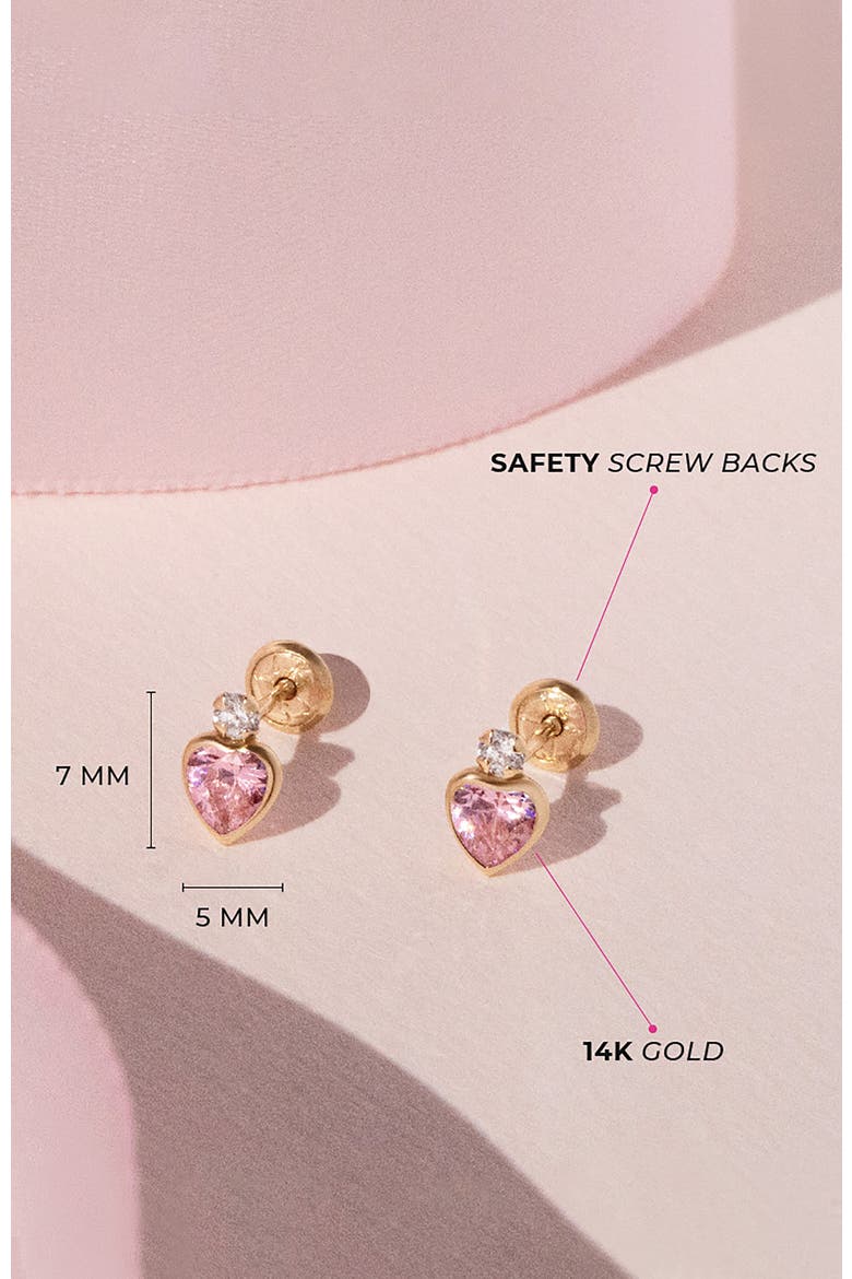 14k Royal Heart Cubic Zirconia Earrings, Alternate, color, Pink