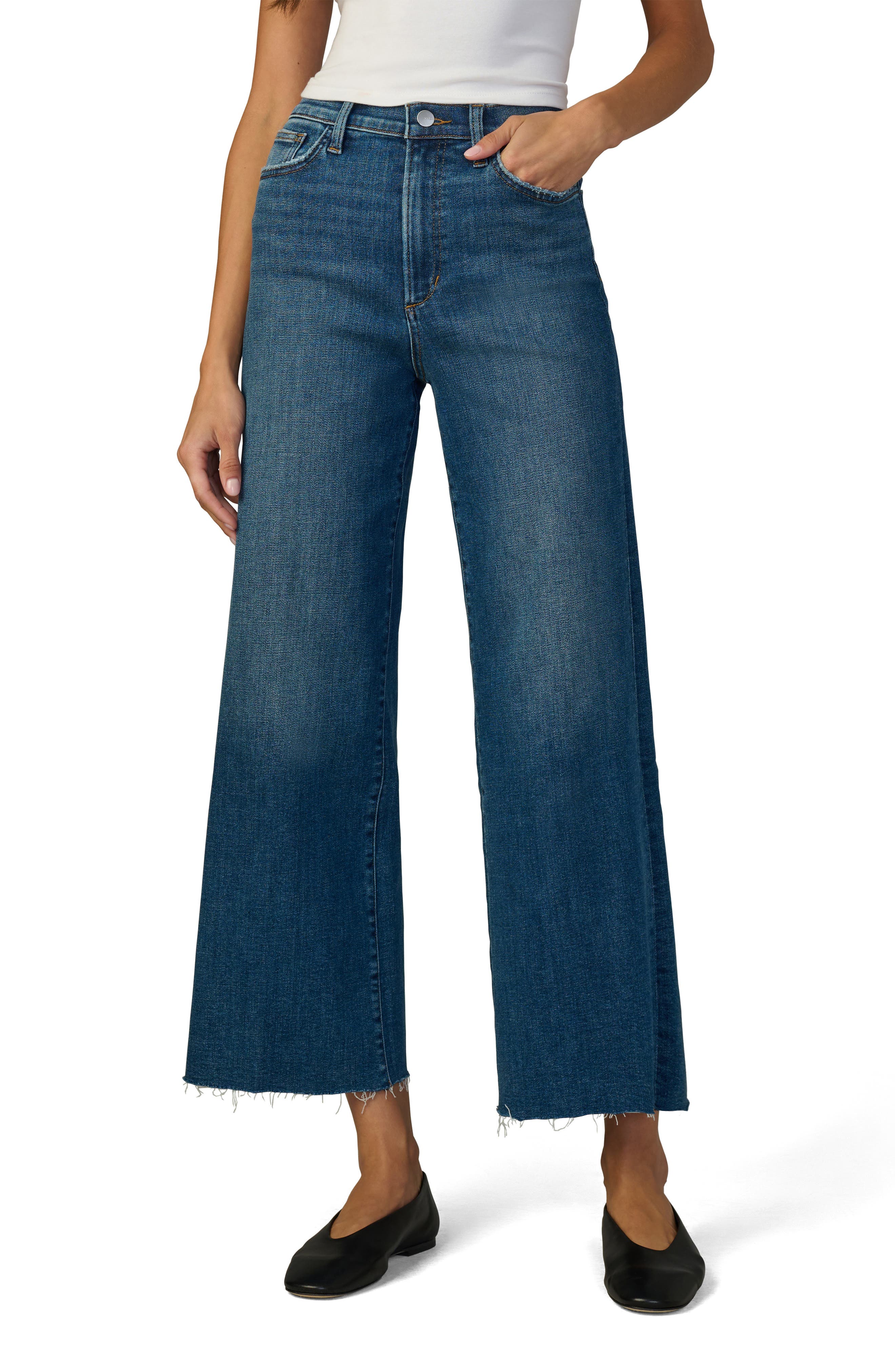 The Mia Raw Hem High Waist Ankle Wide Leg Jeans