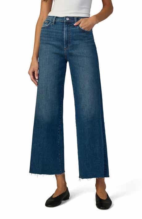 The Mia Raw Hem High Waist Ankle Wide Leg Jeans