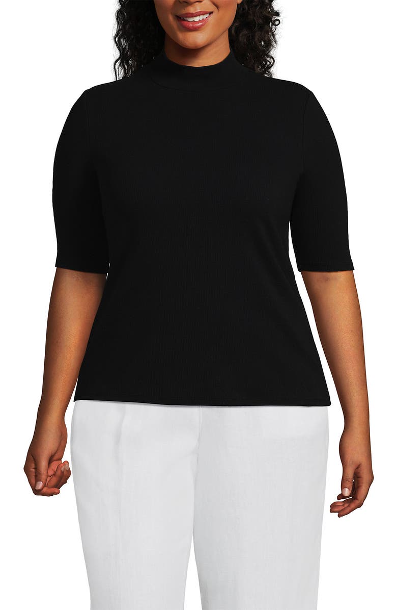 Lands' End Plus Size Elbow Sleeve Wide Rib Mock, Main, color, 