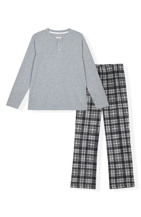 Kids' Henley Top & Plaid Pants 2-Piece Pajama Set