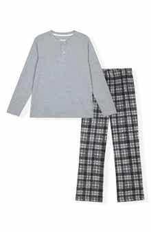 Kids' Henley Top & Plaid Pants 2-Piece Pajama Set