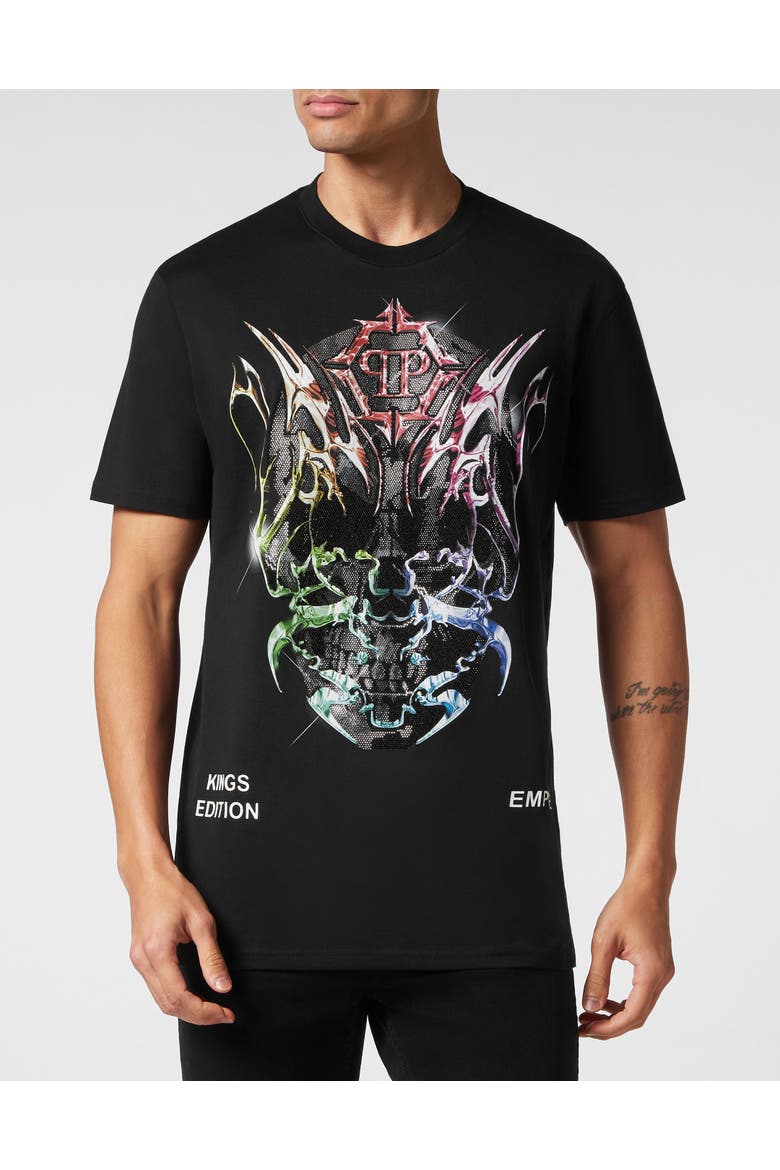T-Shirt Round Neck Chrome Men, Main, color, black/multicolored
