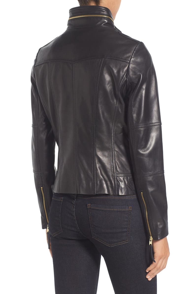 MICHAEL Michael Kors Front Zip Leather Jacket, Alternate, color, 