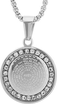HMY JEWELRY 18K Rose Gold Plaed Stainless Steel Lord's Prayer CZ Pendant Necklace