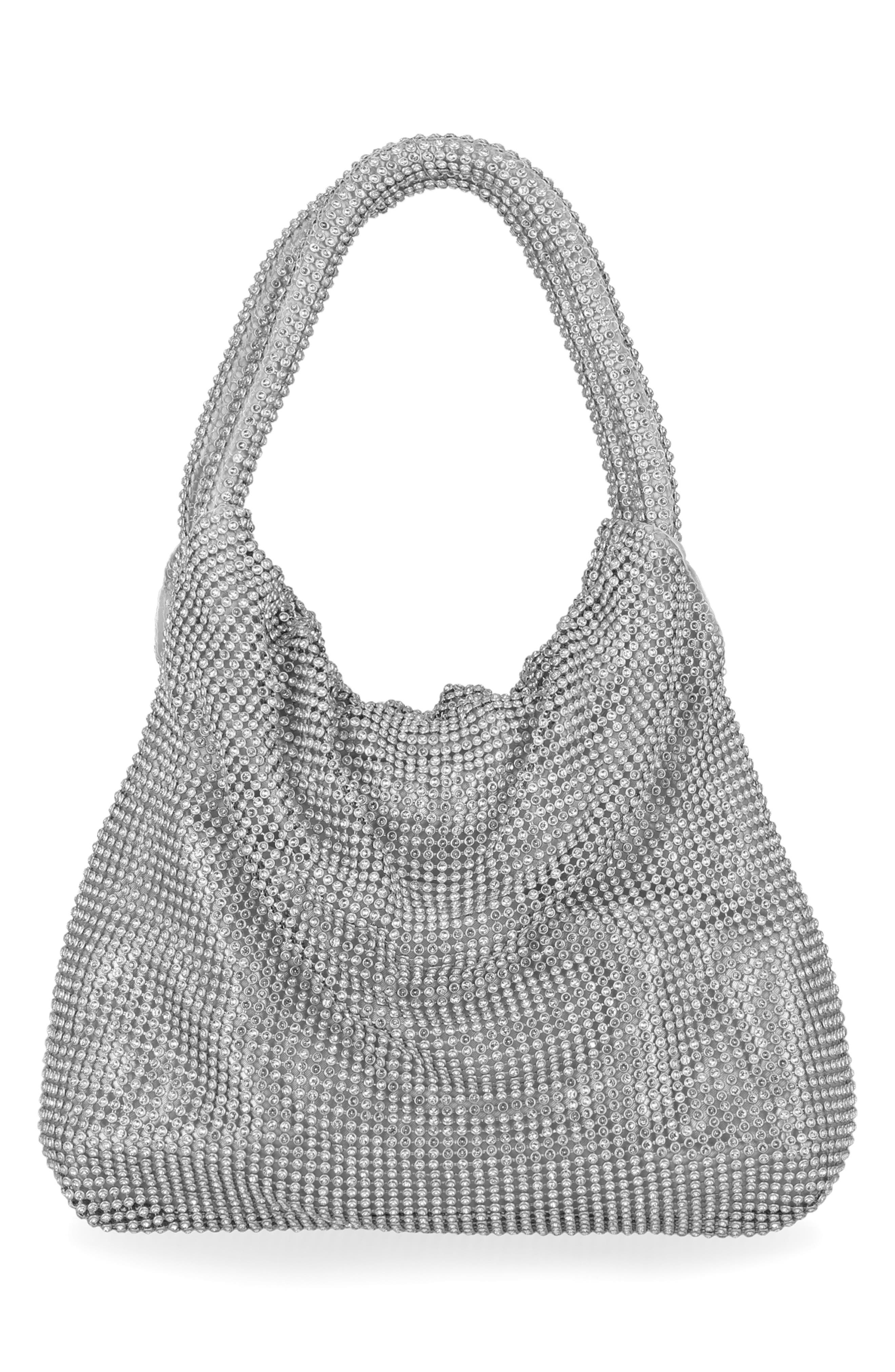 Jessica McClintock Jupiter Rhinestone Mesh Clutch, Alternate, color, 42N-Silver