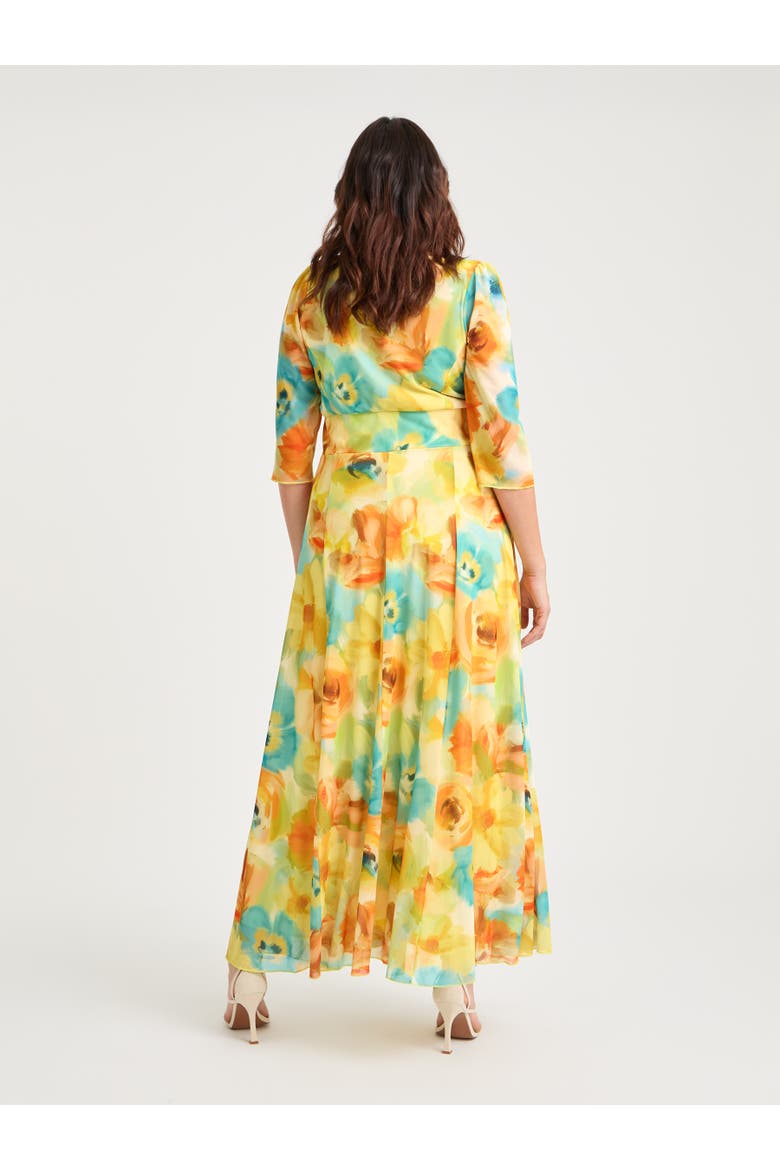Verity V-Neck 3/4 Sleeve Maxi Dress, Alternate, color, Lemon Multi