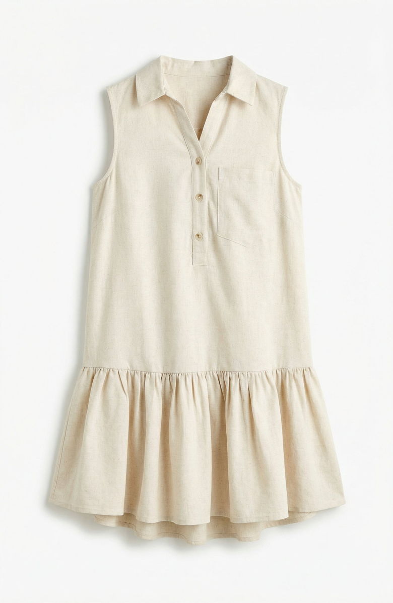 Modenaire Sleeveless Collared Drop Waist Dress, Alternate, color, Light Beige